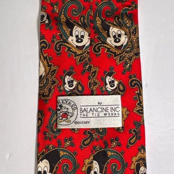 Balancine 58" Disney Necktie Mickey Mouse Red Paisley VTG Tie Works 100% Silk - Picture 4 of 5